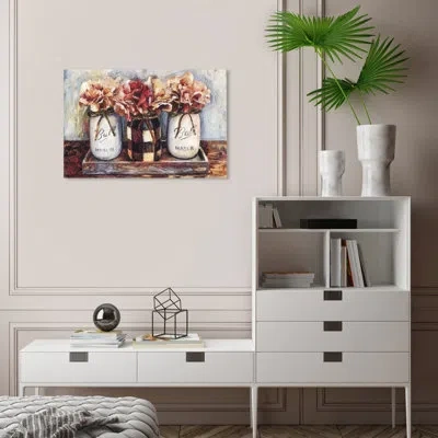 Wynwood Studio Floral And Botanical Mason Jars Set Old Fashioned Flowers Cabin / Lodge White And  Canvas Wall Art P In White;pink