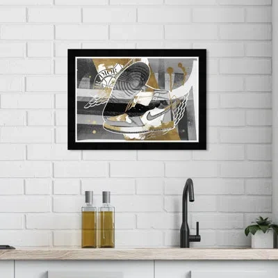 Wynwood Studio Golden Winged Shoes - Picture Frame Graphic Art In Black Framed