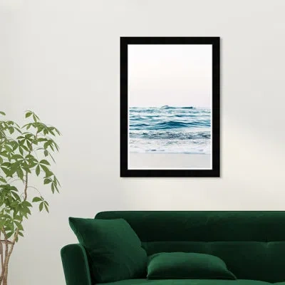 Wynwood Studio Mitad Sea Vertical Wavy Water Coastal Blue Framed Wall Art Print For Bedroom In Black