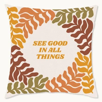 Wynwood Studio Retro Botanical Inspirational Quote Polyester Indoor/outdoor Throw Pillow In Brown;green;yellow