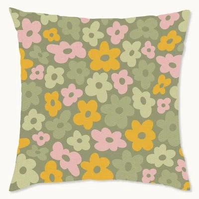 Wynwood Studio Retro Floral Floral Polyester Indoor/outdoor Throw Pillow In Green;yellow;pink