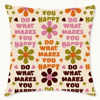Wynwood Studio Retro Floral Inspirational Quote Floral Polyester Indoor/outdoor Throw Pillow In Black;green;pink