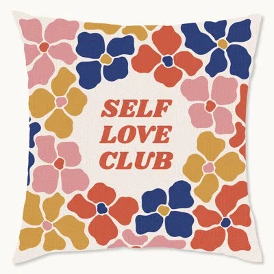 Wynwood Studio Retro Floral Inspirational Quote Floral Polyester Indoor/outdoor Throw Pillow In Blue;brown;pink