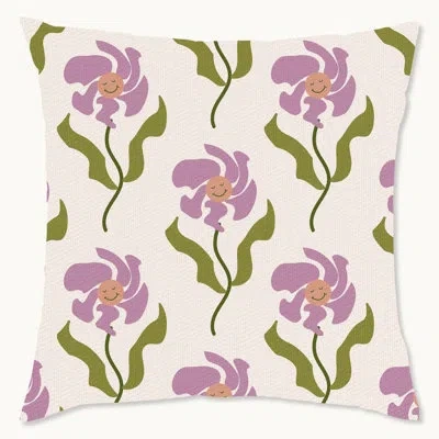 Wynwood Studio Retro Floral Tile Floral Polyester Indoor/outdoor Throw Pillow In Green;purple
