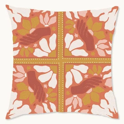Wynwood Studio Retro Hands Geometric Polyester Indoor/outdoor Throw Pillow In White;red;yellow