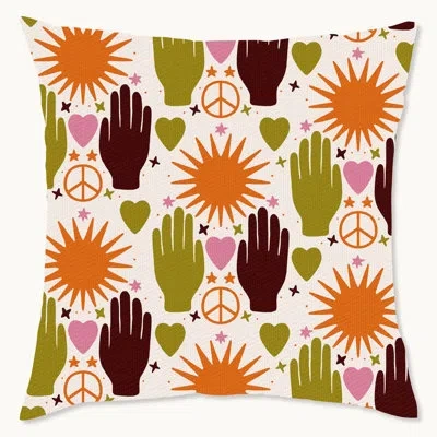 Wynwood Studio Retro Hands Geometric Shapes Polyester Indoor/outdoor Throw Pillow In Brown;green;red