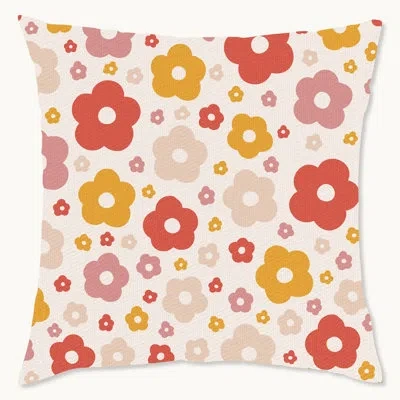 Wynwood Studio Retro Nursery Floral Polyester Indoor/outdoor Throw Pillow In White;red;yellow