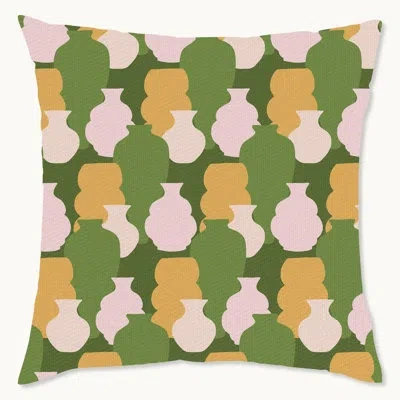 Wynwood Studio Retro Pottery Geometric Shapes Polyester Indoor/outdoor Throw Pillow In Green;yellow