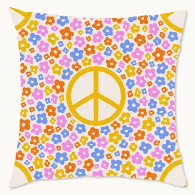 Wynwood Studio Retro Print Outdoor Decorative Throw Pillow, 18" X 18", Colorful Floral Peace In Blue;yellow;pink