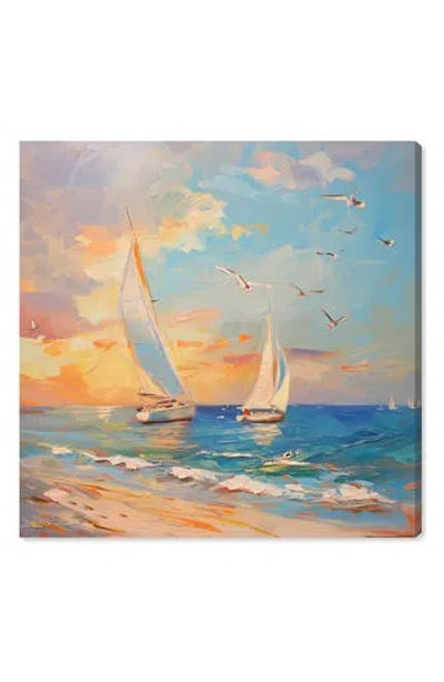 Wynwood Studio Sailboats In The Sunset Canvas Wall Art In Blue