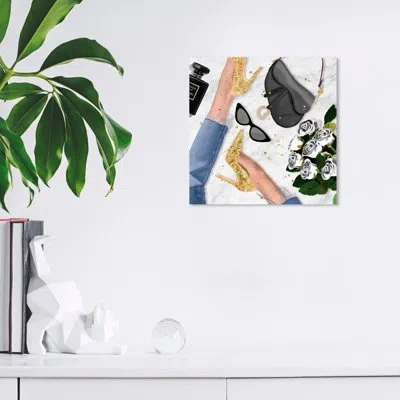 Wynwood Studio Sparkling Heels And Jeans By Oliver Gal - Wrapped Canvas Graphic Art In Blue;gold