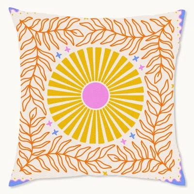 Wynwood Studio Sunrays Shapes Yellow Cute Throw Pillow With Insert 18"x18" Abstract Shapes Circles In Yellow;orange;yellow Purple