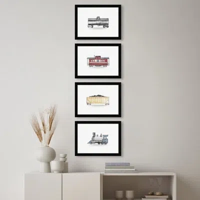 Wynwood Studio Transportation Train Set Toy Caravan Traditional Gray And Canvas Wall Art Print For Bedroom In Black Framed