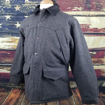 Pre-owned Wyoming Traders Mens 100% Wool Cowboy Western Insulated Ranch Oversized Coat In Charcoal Gray
