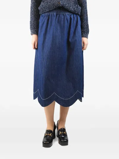 Pre-owned Wyse Scallop Midi Skirt In Blue