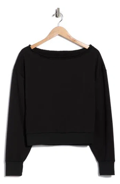 X By Gottex Off The Shoulder Fleece Sweatshirt In Black