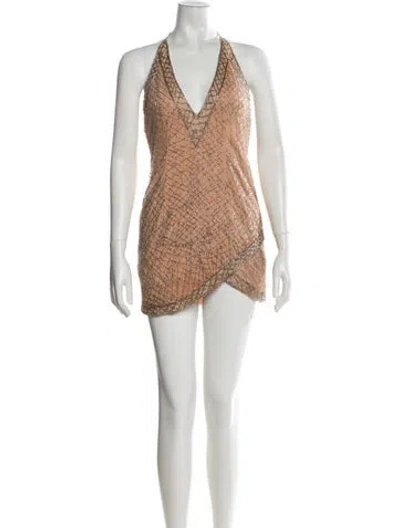Pre-owned X By Nbd Halterneck Mini Dress In Neutral