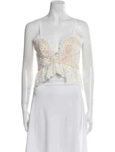 Pre-owned X By Nbd Lace Pattern Square Neckline Crop Top W/ Tags In Neutral