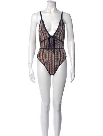 Pre-owned X By Nbd Striped V-neck Bodysuit In Neutrals