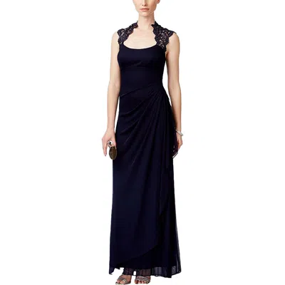 X By Xscape Petites Womens Lace Trim Glitter Evening Dress In Blue