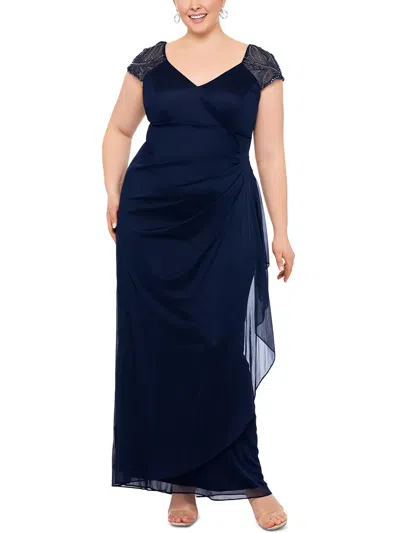 X By Xscape Plus Womens Embellished Polyester Evening Dress In Blue