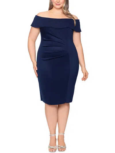 X By Xscape Plus Womens Knit Off-the-shoulder Midi Dress In Blue