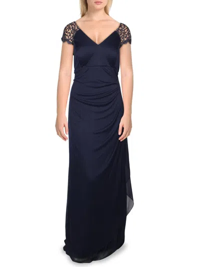 X By Xscape Plus Womens Ruched Full Length Evening Dress In Blue