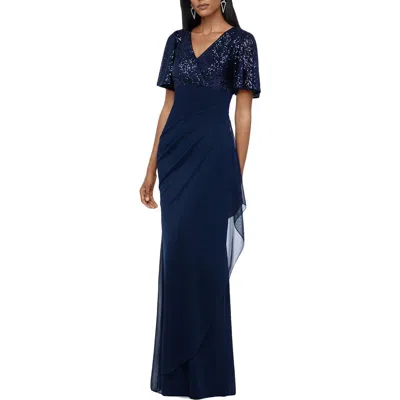 X By Xscape Womens Ruched Long Evening Dress In Blue