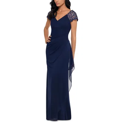 X By Xscape Womens Ruched Polyester Evening Dress In Blue