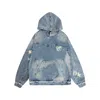 X Ilona Blue Blue Universal Graffiti Bear Custom Denim Hooide In Blue