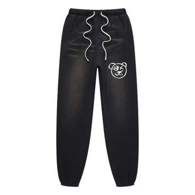 X Ilona Blue Men's Black / Brown / White Universal Fit Graffiti Teddy Bear Cotton Espresso Vintage Wash Joggers In Black/brown/white