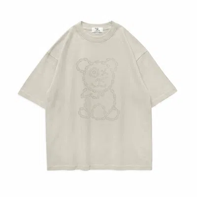 X Ilona Blue Men's Neutrals Universal Fit Graffiti Baby Bear Organic Cotton Chain Link Embroidery Tee In Blue