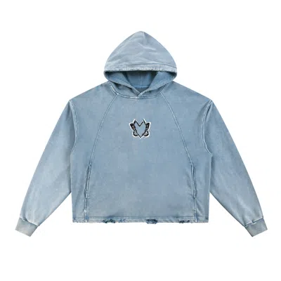 X Ilona Blue Women's Black / Blue Heart With Wings Teal Blue Signature Streetware Distressed Hoodie In Multi