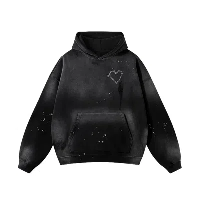 X Ilona Blue Women's Black Love Riot Custom Distressed Frayed Cotton Hoodie