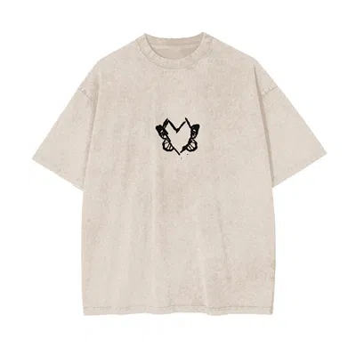 X Ilona Blue Women's Black / Neutrals Heart With Wings Apricot Vintage Washed Cotton Tee In Pink