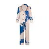 X Intima Women's Blue Satin Pyjama Set Double Breasted Collar In Blue