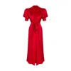 X Intima Women's Elbow Bishop Sleeves Long Satin Robe In Regal Red In Red