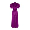 X Intima Women's Pink / Purple Elbow Bishop Sleeves Long Satin Robe In Regal Purple In Pink/purple