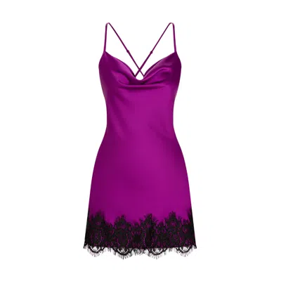 X Intima Women's Pink / Purple Elegance In Purple With Maxi Satin Dress With Lace