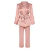 X Intima Women's Rose Gold Pink Satin Pyjama Set Shawl Collar Elegance Mathilde In Rose Gold