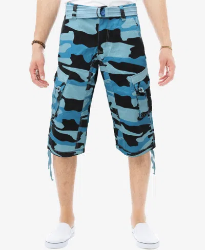X-ray Men's Belted Capri Cargo Shorts In Teal Camo
