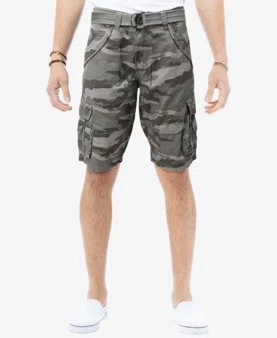 X-ray Men's Belted Double Pocket Cargo Shorts In Sage Camo