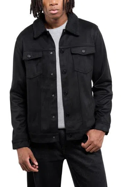 X-ray Xray Faux Fur Collar Faux Suede Jacket In Black