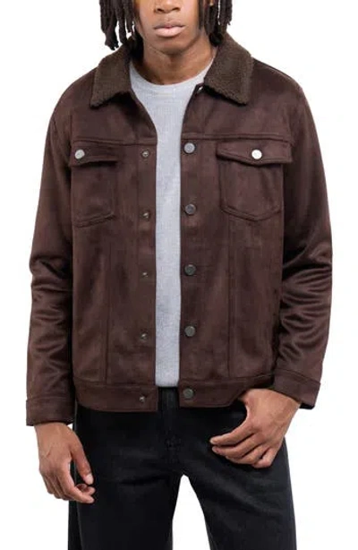 X-ray Xray Faux Fur Collar Faux Suede Jacket In Brown