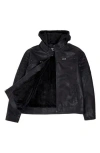 X-ray Xray Kids' Hooded Faux Shearling Lined Faux Leather Moto Jacket In Black