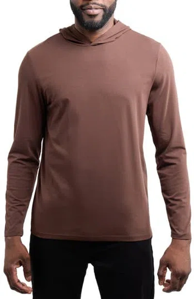 X-ray Xray Long Sleeve Hooded T-shirt In Brown