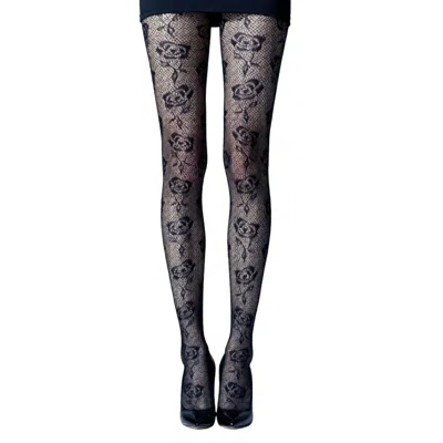 X Studio Women's Black Petite Rose Veil Tights