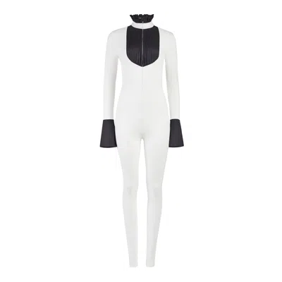X2 Women's White / Black Tuxedo Catsuit: Ivory In White/black