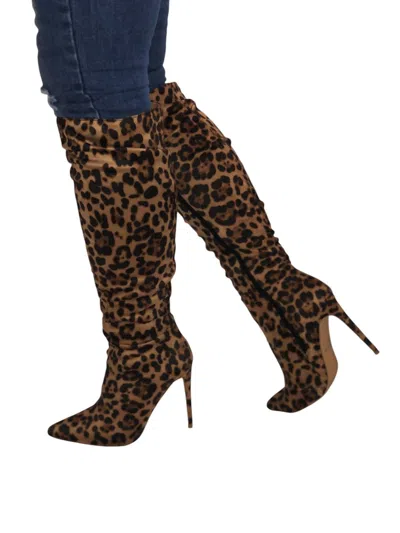 X2b Women's Leopard Knee High Boots In Brown Multi