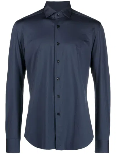 Xacus Long-sleeve Button-up Shirt In Blue